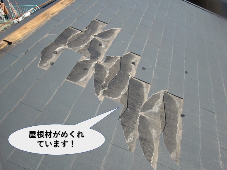 泉大津市の屋根材がめくれています