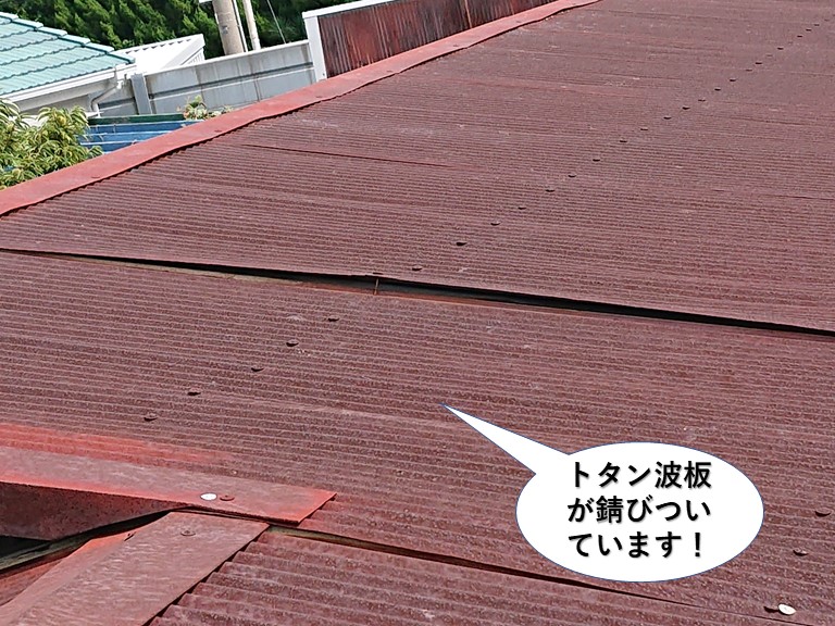 貝塚市のトタン波板が錆びついています