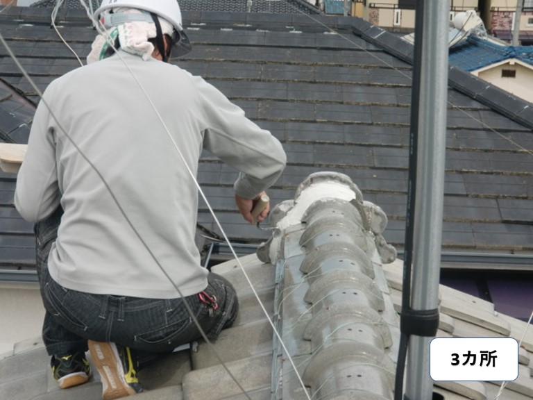 岸和田市の鬼瓦の漆喰復旧３カ所目