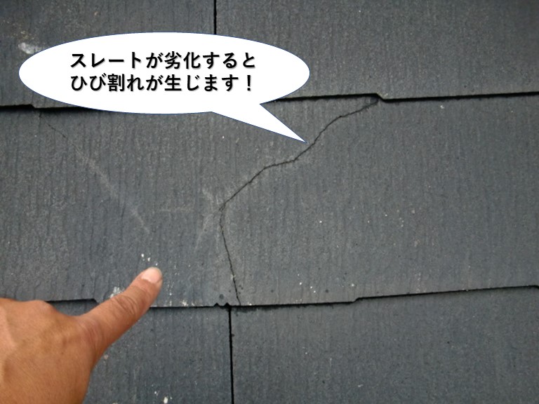 熊取町のスレートが劣化するとひび割れが生じます