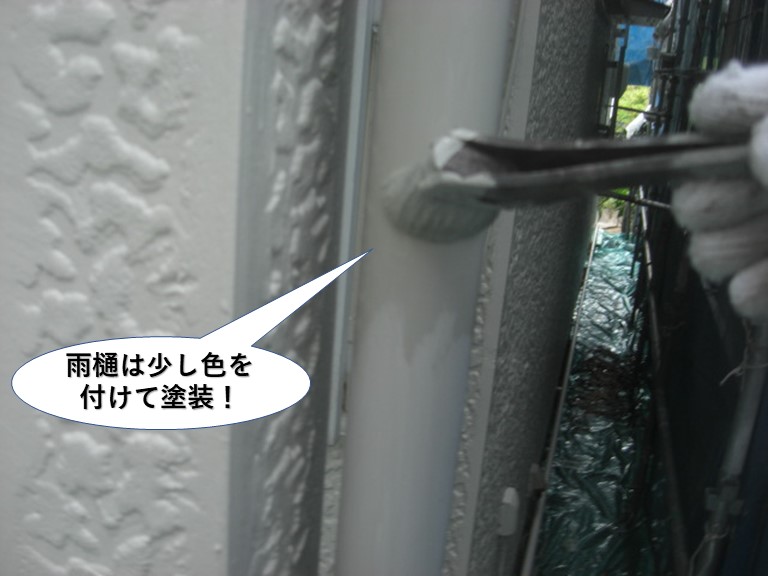 熊取町の雨樋は少し色を付けて塗装