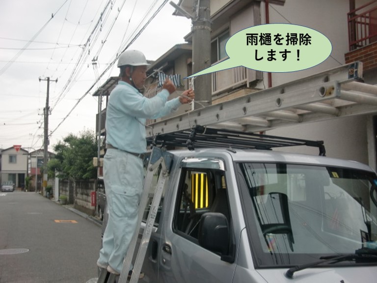 泉大津市の雨樋を掃除します
