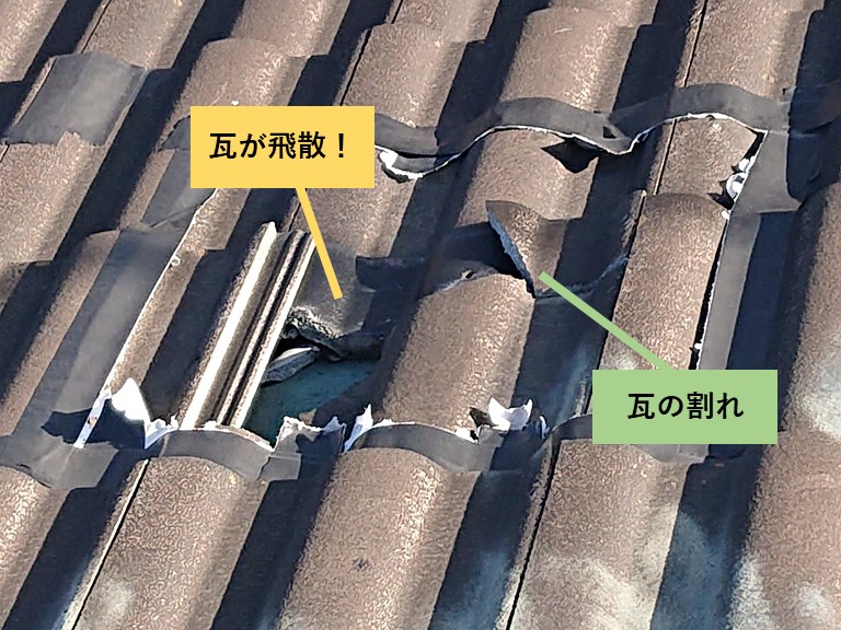 和泉市の瓦の飛散と割れ