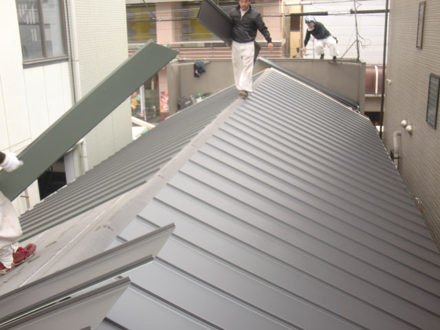 泉北郡忠岡町のガルバリウム鋼板立平葺き