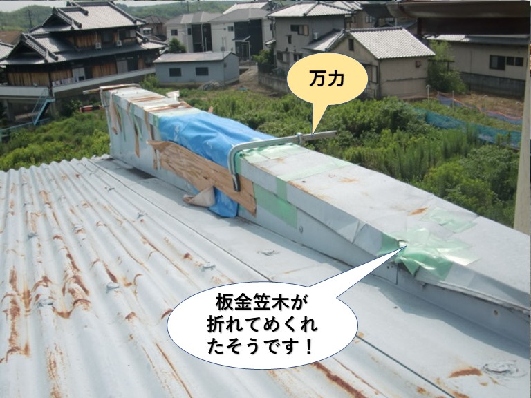 泉佐野市の板金笠木が折れてめくれたそうです