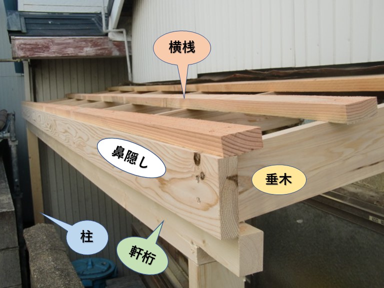 貝塚市で木製のテラス屋根を設置