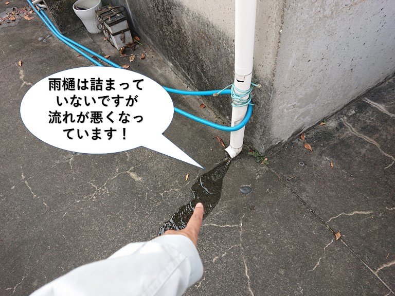 泉大津市の雨樋は詰まっていませんが流れが悪くなっています