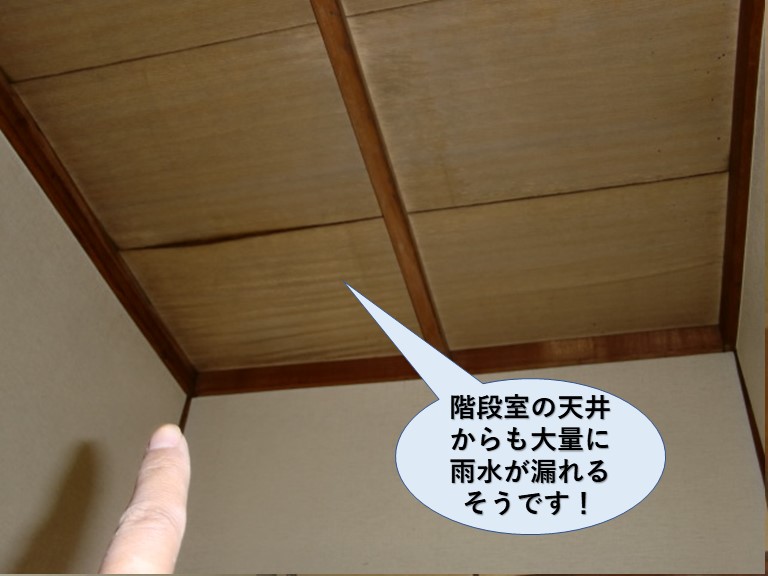 泉佐野市の階段室の天井からも大量に雨漏りしています