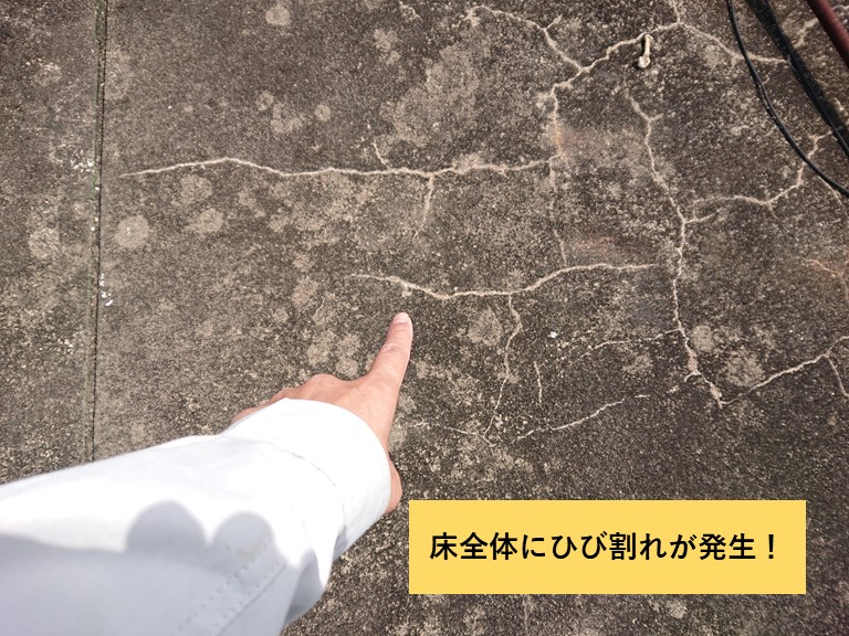 和泉市の陸屋根全体にひび割れが発生