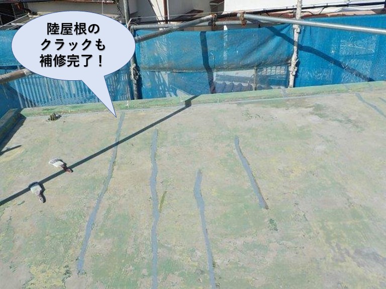 泉佐野市の陸屋根のクラックも補修