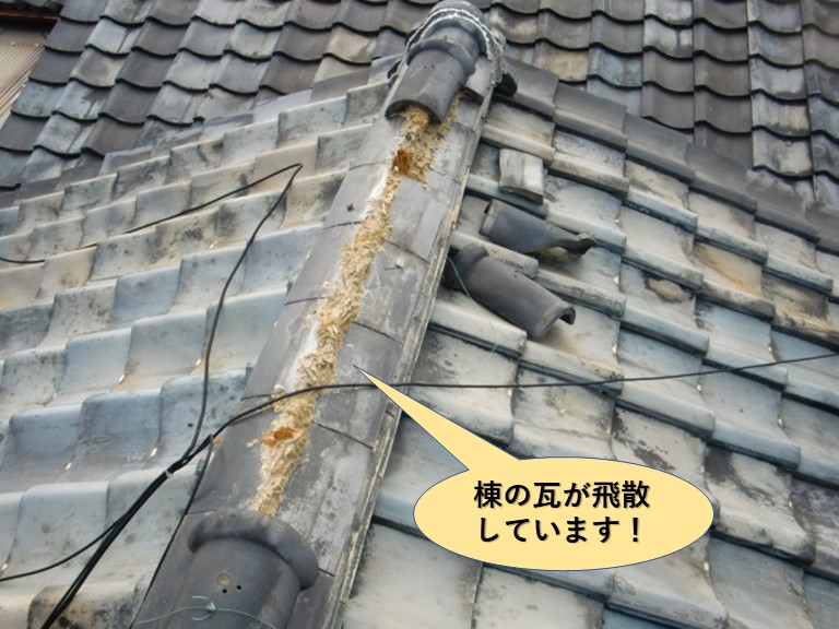 貝塚市の棟の瓦が飛散