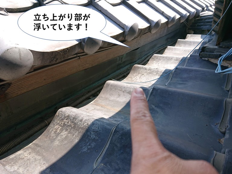 岸和田市の谷樋の立ち上がり部が浮いています