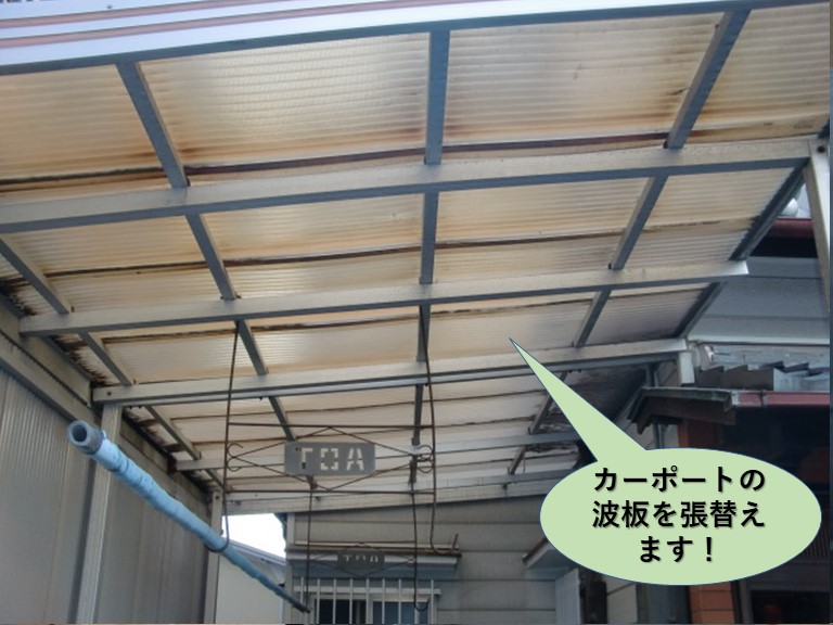 岸和田市のカーポートの波板を張替えます！