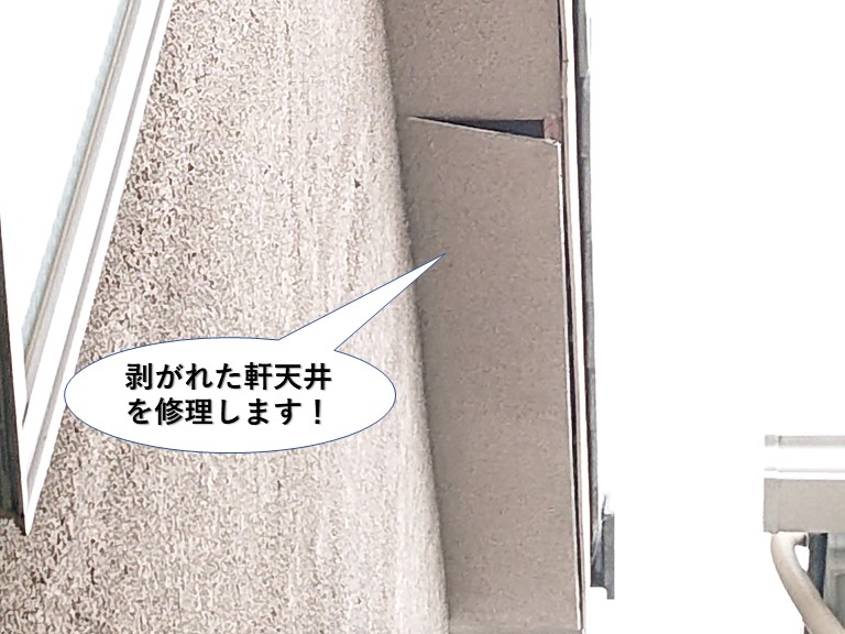 泉大津市の剥がれた軒天井を修理ます
