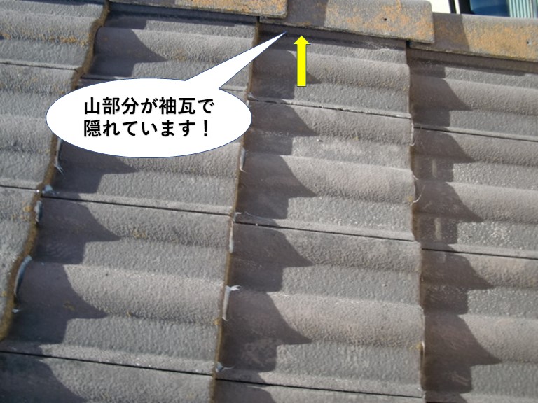 岸和田市の地瓦の山部分が袖瓦で隠れています