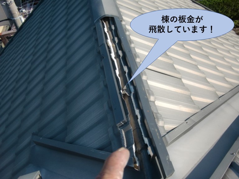 貝塚市の棟の板金が飛散しています