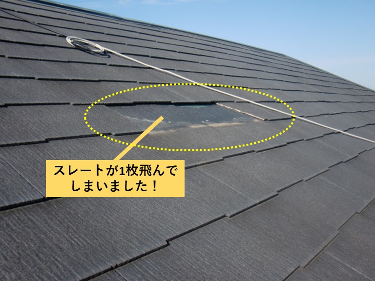 阪南市のスレートが1枚飛んでしまいました