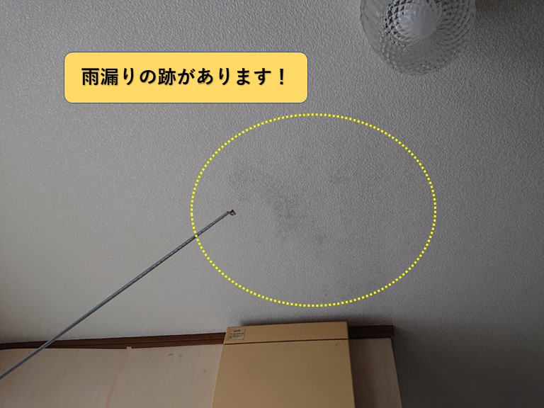 貝塚市の洗面所の天井に雨染みがあります