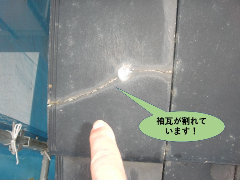 阪南市の袖瓦が割れています