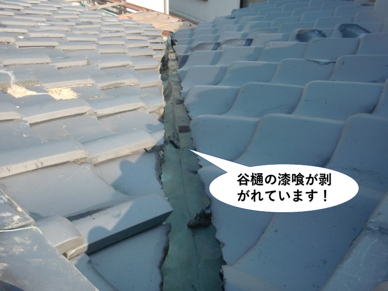 忠岡町の谷樋の漆喰が剥がれています