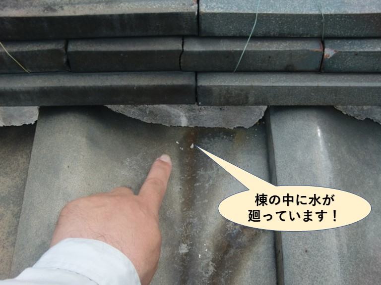 岸和田市の棟の中に水が廻っています