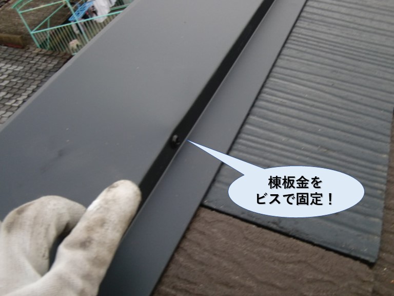 泉大津市の棟板金をビスで固定