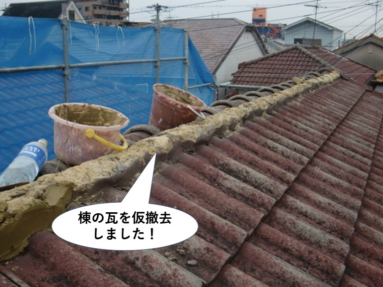 忠岡町で棟の瓦を仮撤去しました