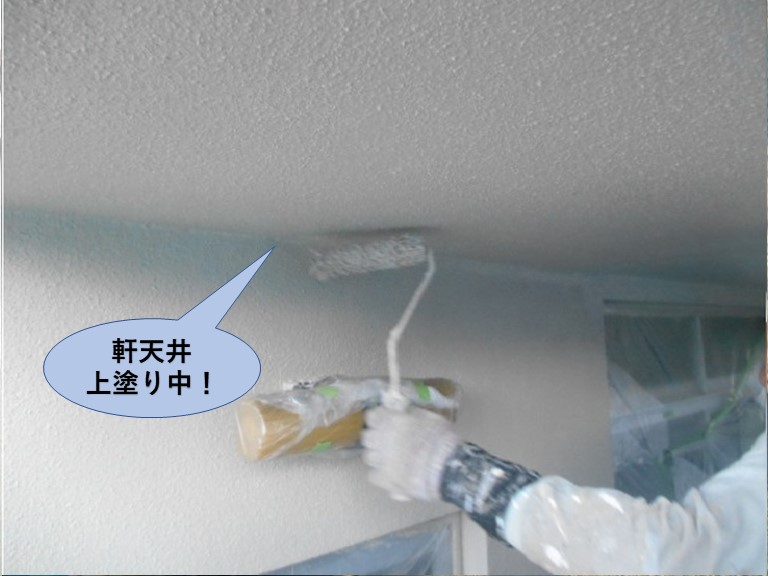 岸和田市の軒天井上塗り中