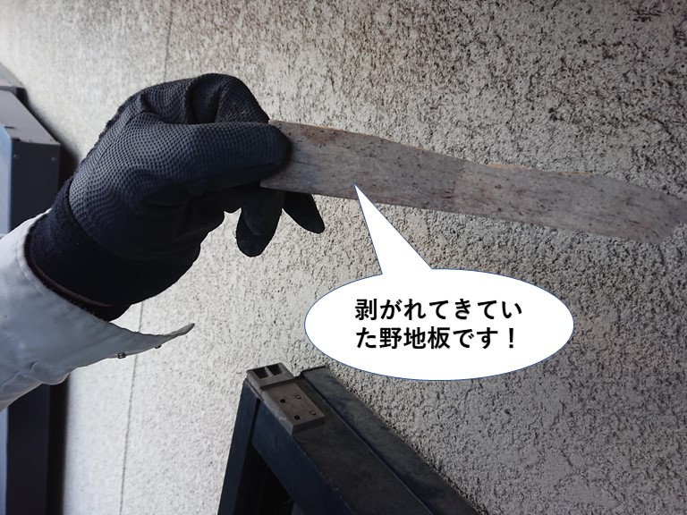 泉佐野市の剥がれてきていた野地板です