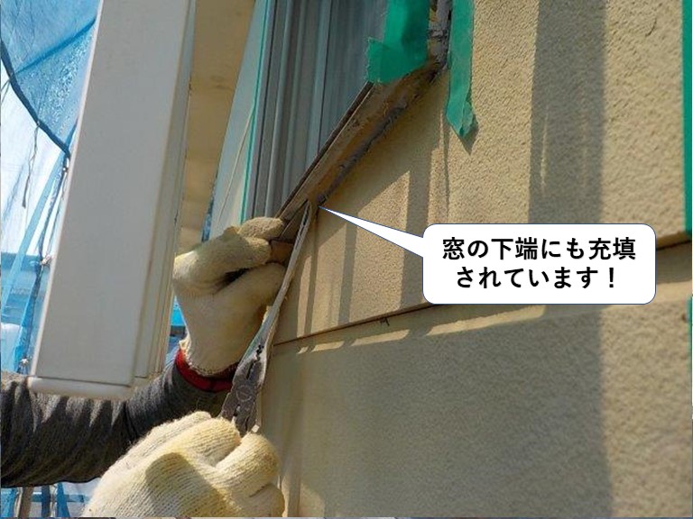 阪南市の窓周りにもシーリングが充填されています