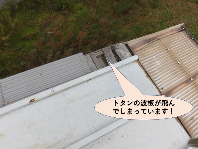 大阪市東住吉区の風で飛ばされたトタン屋根