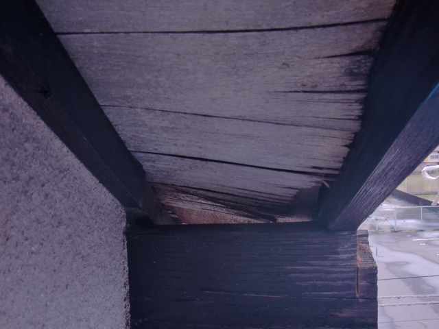 貝塚市永吉の落ちかかった軒天井板現況