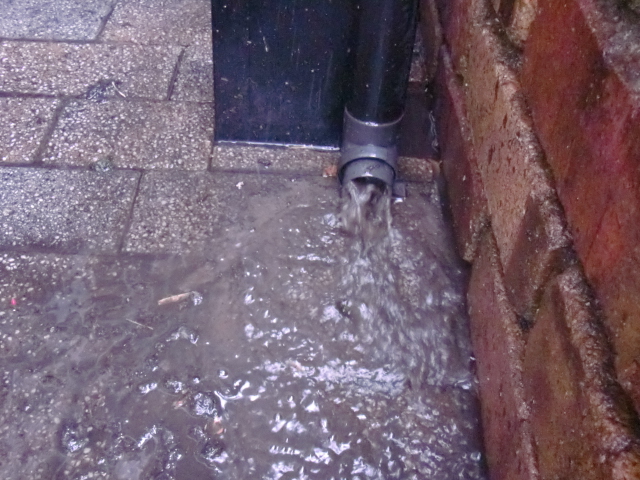 岸和田市包近町のカーポートの屋根洗浄で流れてきた汚れた水