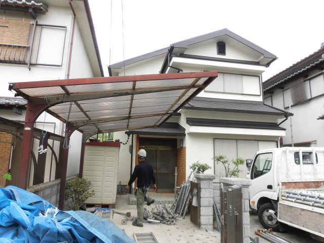 岸和田市土生町の仮設足場解体