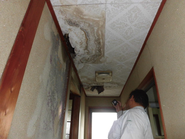 岸和田市包近町の廊下の雨漏り現調