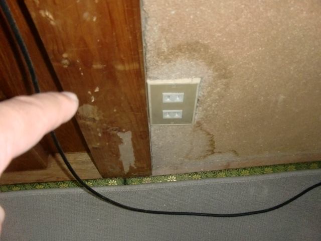 岸和田市作才町の雨漏り現調で柱の下まで雨漏りしています