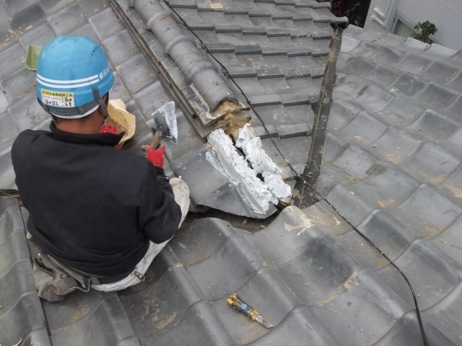 岸和田市作才町の棟瓦積みなおし