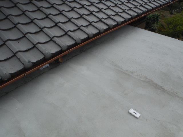 岸和田市包近町の陸屋根にカチオンクリート塗布