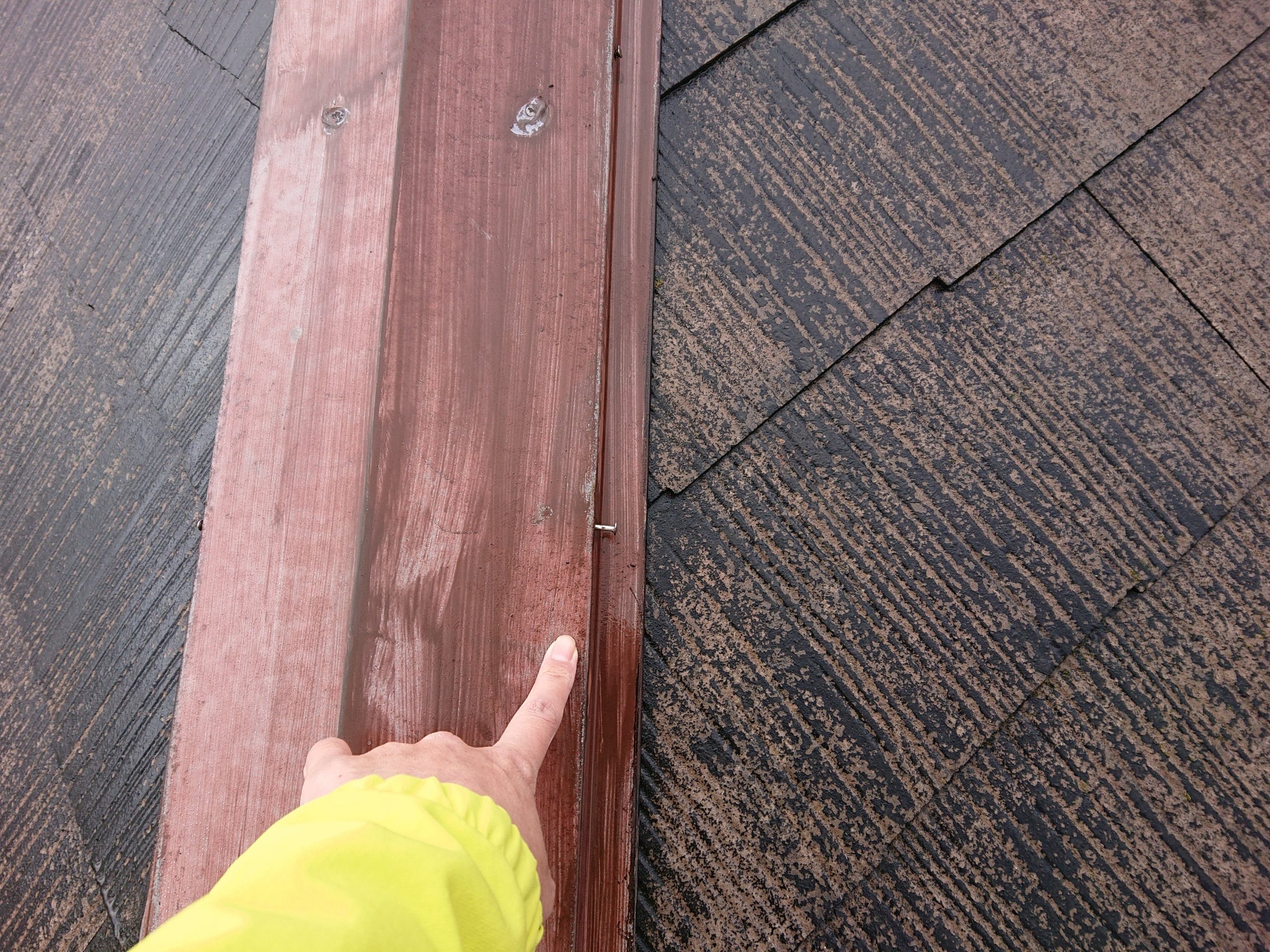 岸和田市の棟板金の釘が抜けてきています