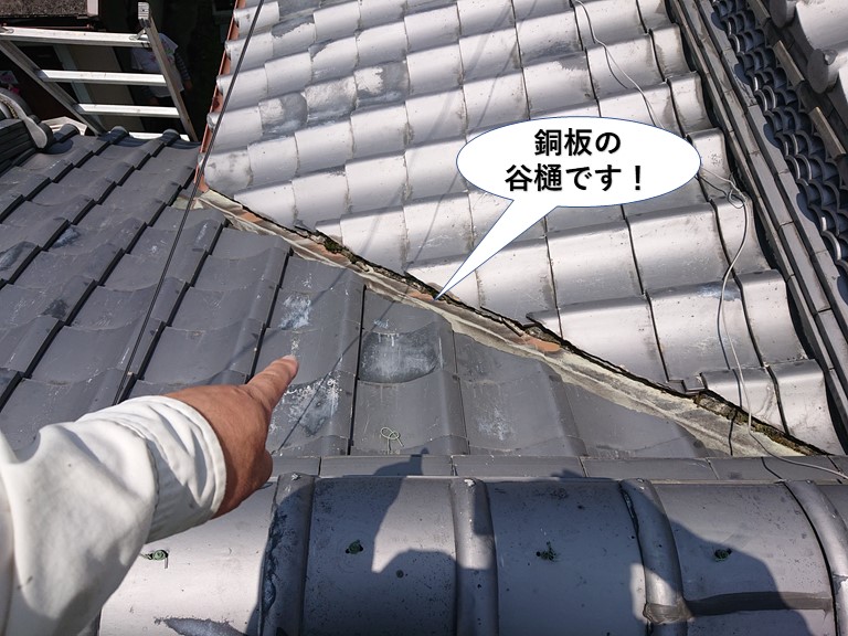 貝塚市の銅板の谷樋です