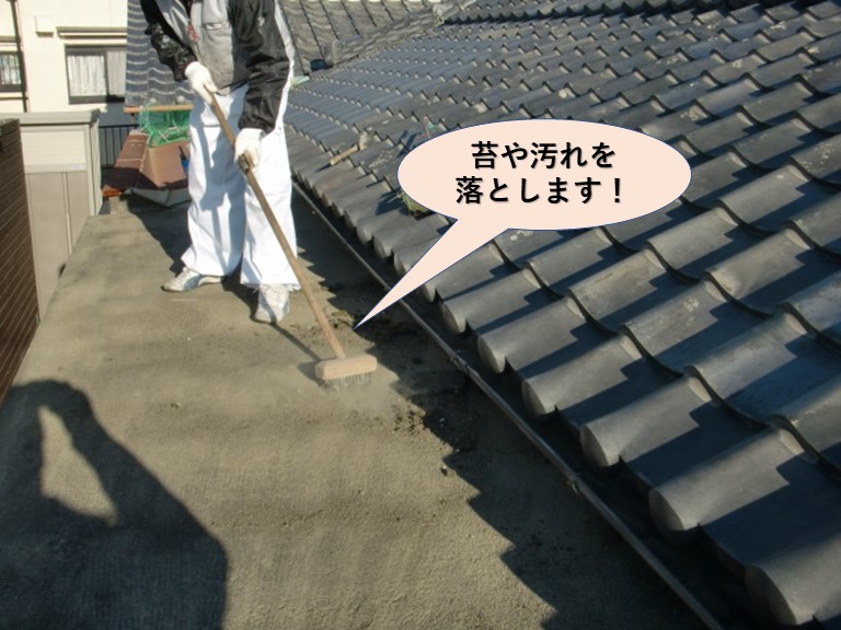 岸和田市の陸屋根の苔や汚れを落とします！