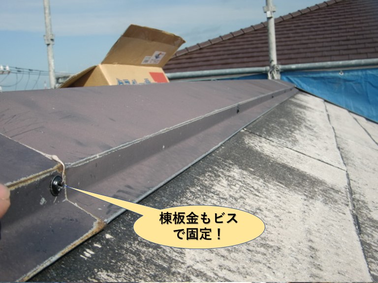 泉大津市の棟板金もビスで固定