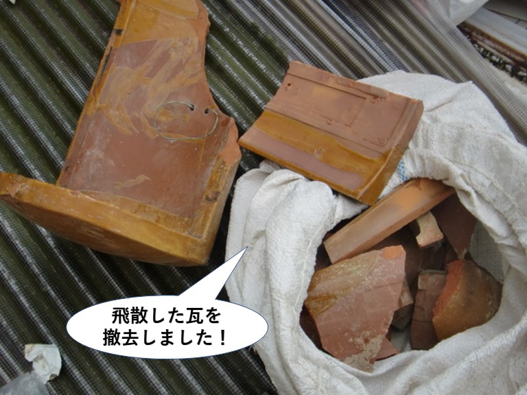 和泉市の飛散した瓦を撤去しました