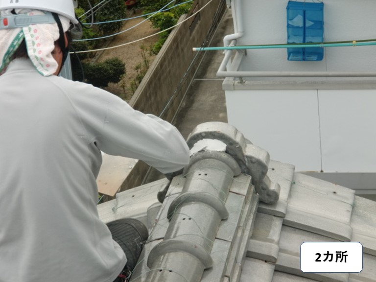 岸和田市の鬼瓦の漆喰復旧２カ所目