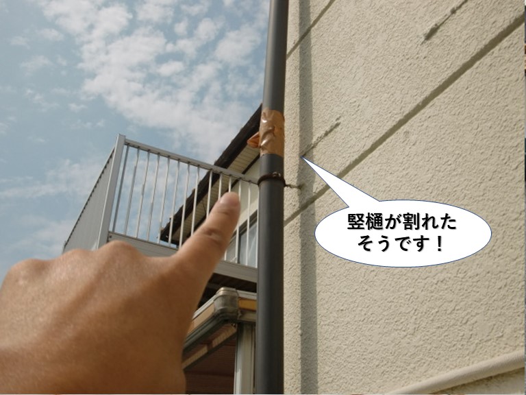 泉佐野市の竪樋が割れたそうです