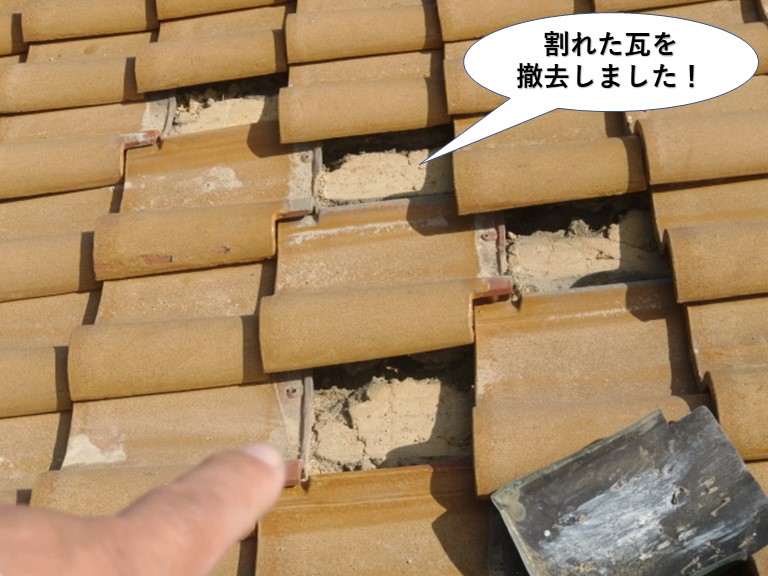 和泉市の割れた瓦を撤去