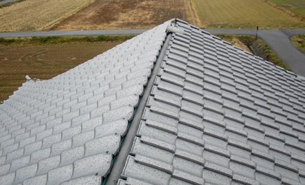 岸和田市東大路町の淡路産特上瓦の屋根の葺き替え工事中