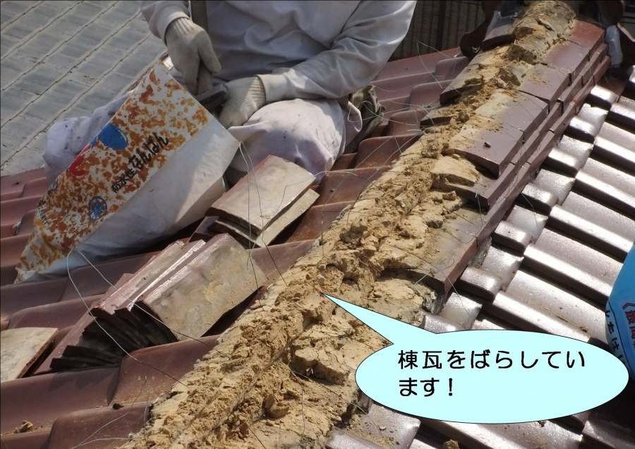 岸和田市作才町の棟瓦をばらしています！