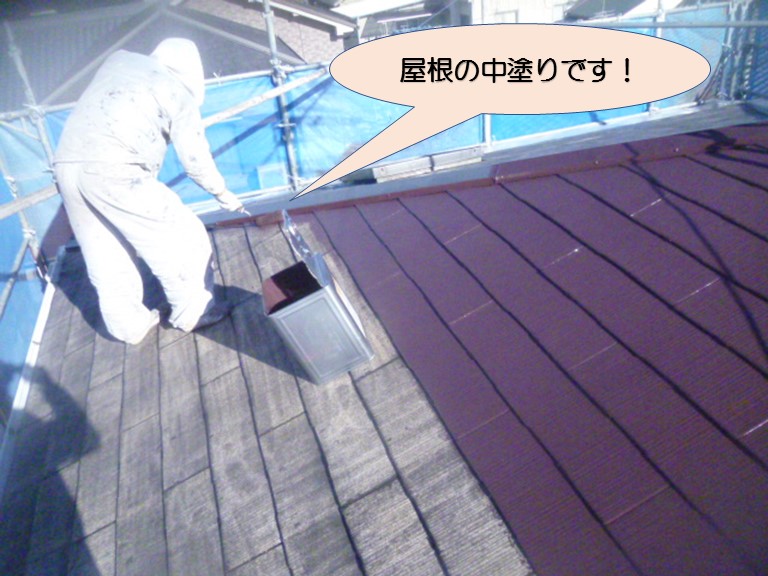 岸和田市紙屋町の屋根中塗り