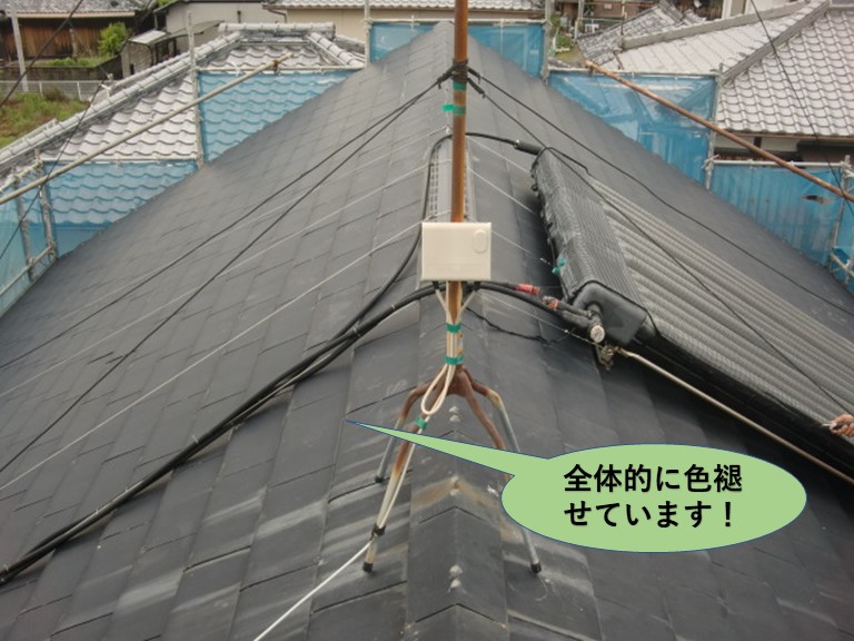阪南市の屋根が全体的に色褪せています